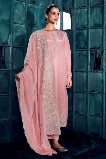 Peach Color Art Silk Fabric Party Style Vintage Embroidered Salwar Suit