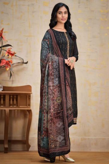 Party Wear Chinon Fabric Black Color Designer Salwar Suit With Bright Stone Work