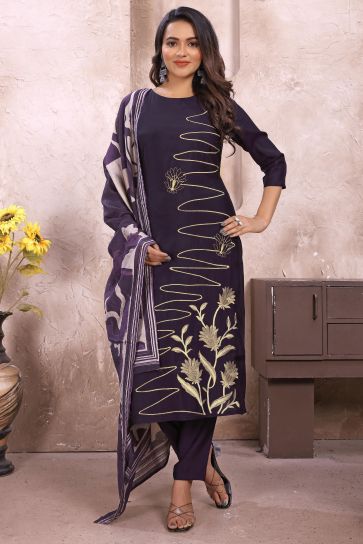 Festive Wear Enticing Readymade Maroon Color Art Silk Salwar Suit