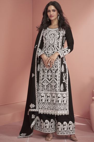 Vartika Singh Black Color Art Silk Fabric Attractive Readymade Palazzo Suit
