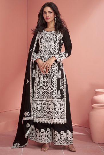 Vartika Singh Georgette Fabric Black Color Supreme Festive Look Palazzo Suit