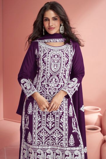 Vartika Singh Alluring Georgette Fabric Purple Color Festive Look Palazzo Suit