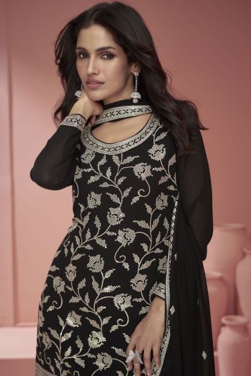 Vartika Singh Excellent Georgette Fabric Black Color Bright Readymade Palazzo Suit