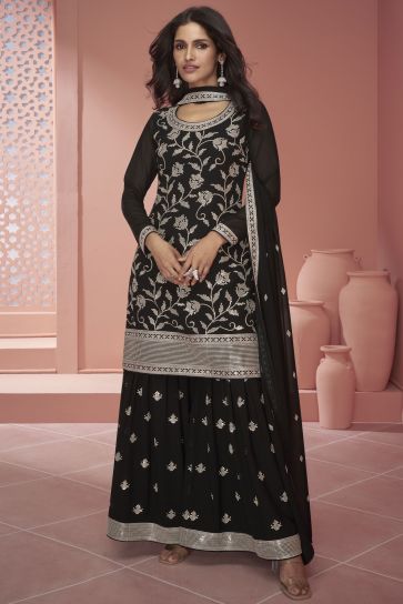 Vartika Singh Excellent Georgette Fabric Black Color Bright Readymade Palazzo Suit
