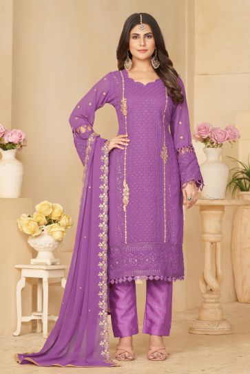 Charming Pink Color Georgette Fabric Festive Wear Salwar Suit