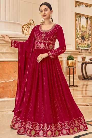 Red Color Function Wear Blazing Anarkali Suit In Georgette Fabric