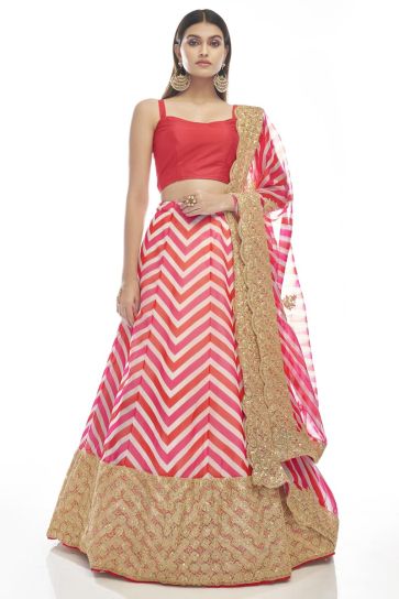 Organza Fabric Pink Color Imperial Lehenga With Printed Work
