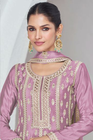 Vartika Singh Fashionable Lavender Color Chinon Fabric Readymade Palazzo Suit 