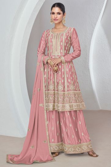 Vartika Singh Pink Color Gorgeous Chinon Fabric Readymade Palazzo Suit 