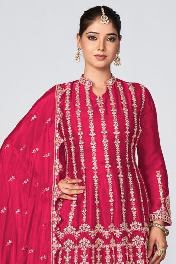 Function special Rani Color Chinon Fabric Readymade Embroidered Palazzo Suit