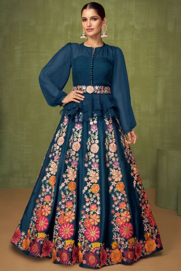 Teal Color Function Wear Net Fabric Lovely Vartika Singh Lehenga