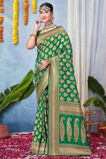 Function Wear Captivating Art Silk Fabric Saree In Green Color