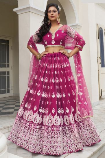 Sequins Work On Net Fabric Pink Color Gorgeous Lehenga