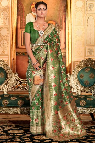 Green Color Weaving Work Organza Fabric Saree