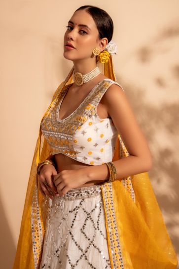 Sequins Work On Glamorous Lehenga In Off White Color Georgette Fabric
