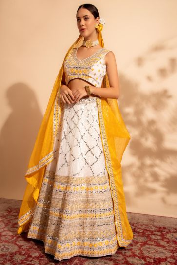 Sequins Work On Glamorous Lehenga In Off White Color Georgette Fabric