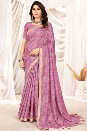 Traditional Art Silk Printed Pink Saree