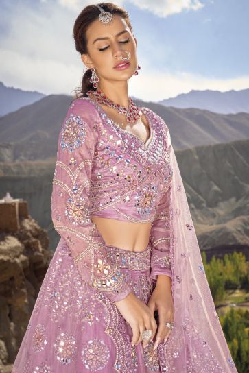 Organza Fabric Fancy Work Pink Color Bridal Look Designer Lehenga Choli