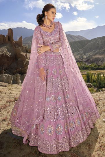 Organza Fabric Fancy Work Pink Color Bridal Look Designer Lehenga Choli