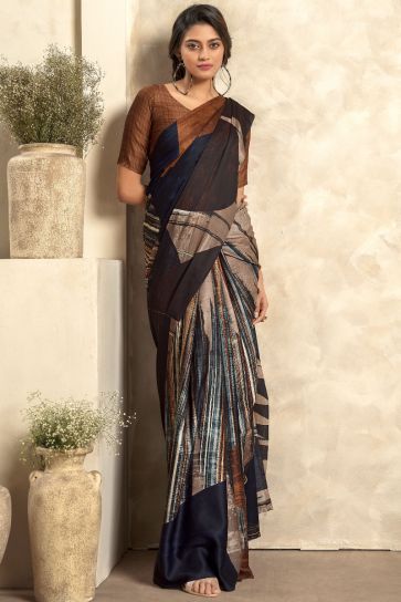 Blazing Multi Color Satin Silk Printed Saree