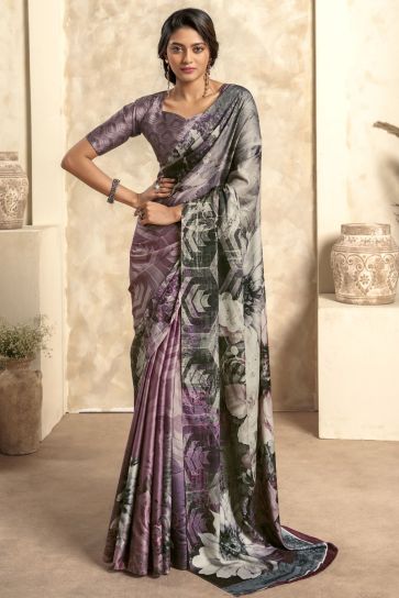 Printed Alluring Multi Color Satin Silk Saree