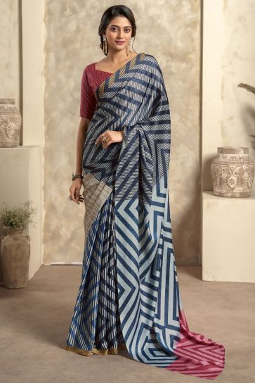 Dazzling Multi Color Satin Silk Printed Saree