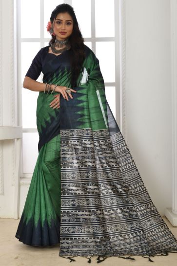 Dark Green Color Art Silk Fabric Printed Daily Wear Saree