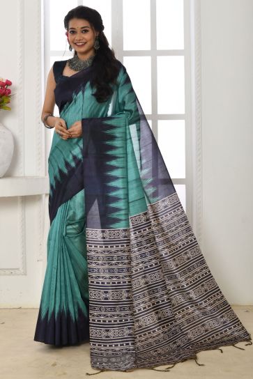 Sea Green Color Art Silk Fabric Fancy Printed Daily Wear Saree