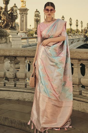 Multi Color Art Silk Fabric Saree With Weaving Work