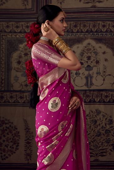 Rani Weaving Work Wedding Look Saree In Fancy Fabric