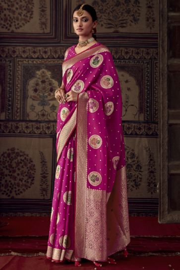 Rani Weaving Work Wedding Look Saree In Fancy Fabric