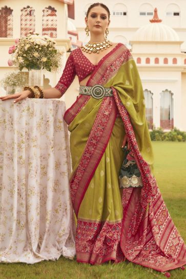 Green Color Printed Function Wear Patola Silk Saree