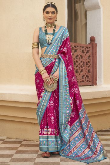 Traditional Patola Silk Printed Rani Saree