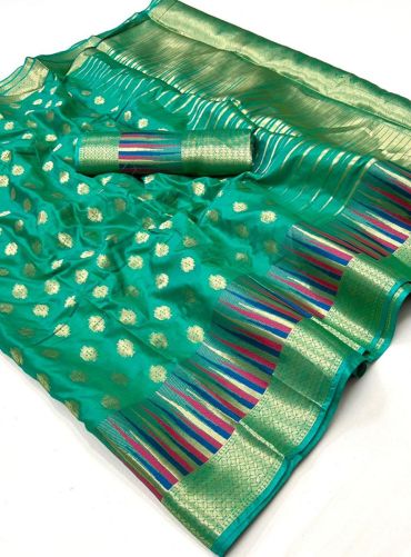 Adorable Green Color Function Wear Art Silk Fabric Handloom Weaving Design Saree