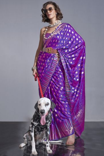 Purple Art Silk Fabric Festive Wear Fancy Handloom Weaving Saree
