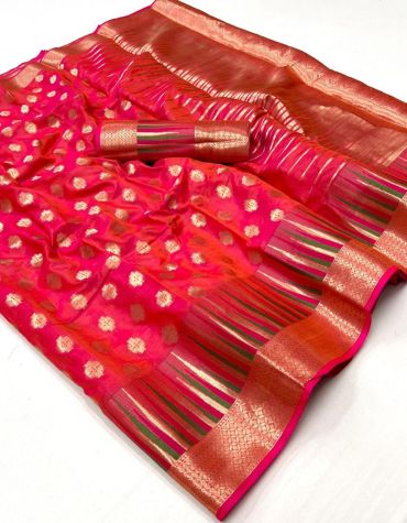 Pink Art Silk Fabric Handloom Weaving Saree