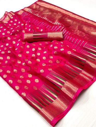 Rani Color Handloom Weaving Function Wear Art Silk Fabric Saree