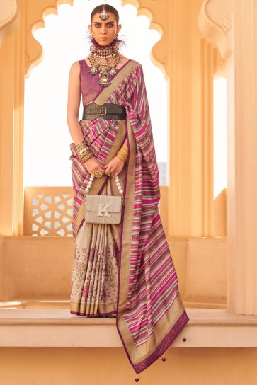 Art Silk Fabric Function Wear Mesmeric Saree In Magenta Color