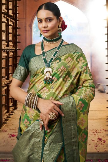 Green Color Charismatic Weaving Designs Art Silk Saree