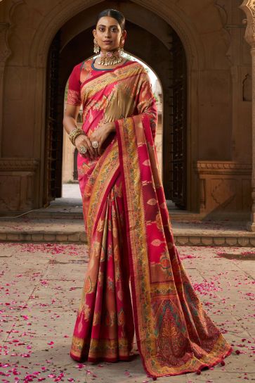 Ingenious Weaving Designs Pink Color Art Silk Saree