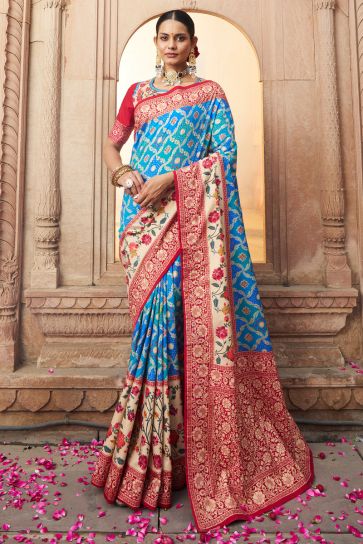 Fashionable Sky Blue Color Weaving Designs Art Silk Saree