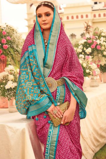 Art Silk Fabric Magenta Color Festive Wear Printed Patola Saree