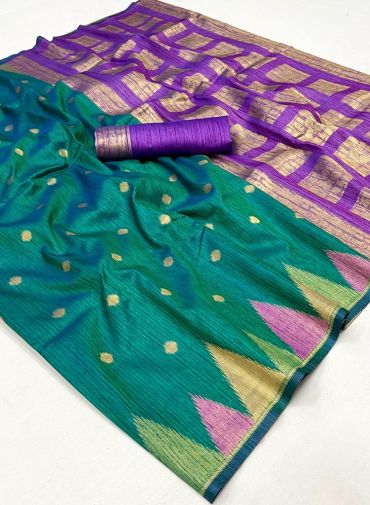 Art Silk Handloom Weaving Green Color Pretty Saree