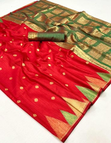 Radiant Red Color Art Silk Handloom Weaving Saree
