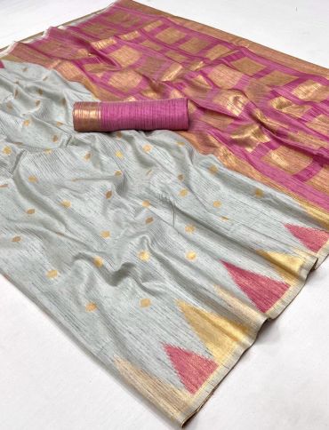 Beguiling Grey Color Art Silk Handloom Weaving Saree
