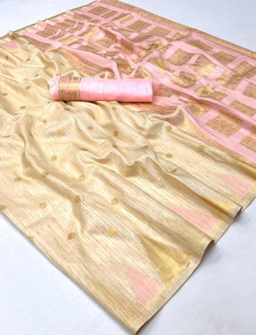 Tempting Art Silk Beige Color Handloom Weaving Saree
