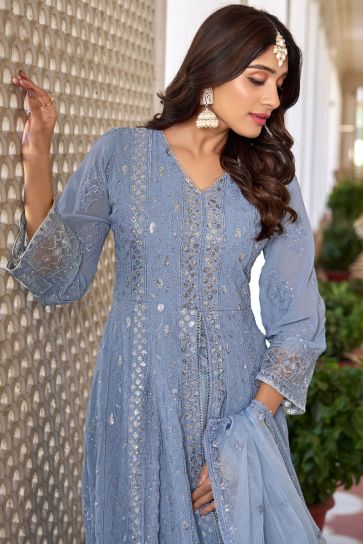 Buy Light Blue Georgette Viscose Suit - Embroidered Salwar Suit – Empress  Clothing