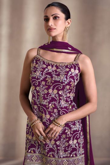 Diksha Singh Purple Color Georgette Fabric Function Wear Awesome Palazzo Suit
