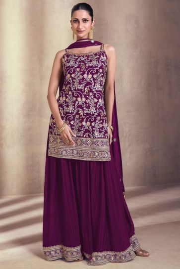 Diksha Singh Purple Color Georgette Fabric Function Wear Awesome Palazzo Suit