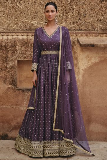 Purple Color Embroidered Readymade Anarkali Gown With Dupatta